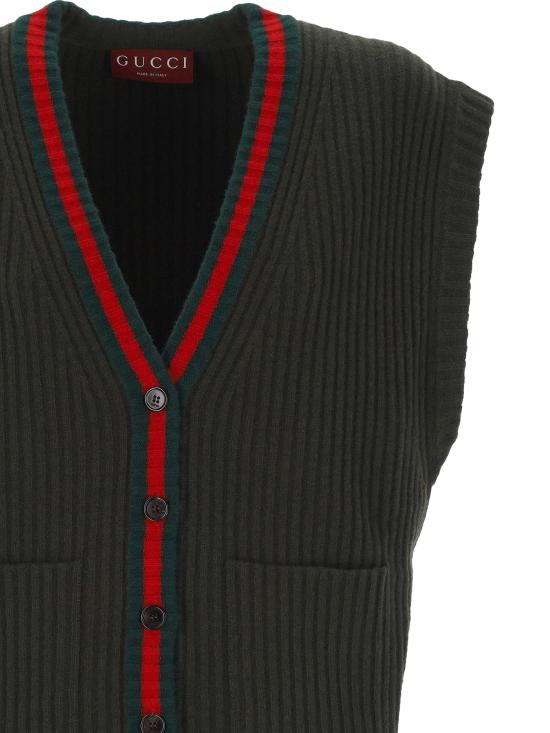 25FW 구찌 리브 니트 브이넥 울 조끼  834023 XKEX63036 PINE GREEN MC - GUCCI