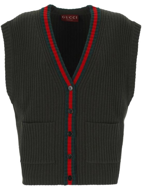 25FW 구찌 리브 니트 브이넥 울 조끼  834023 XKEX63036 PINE GREEN MC