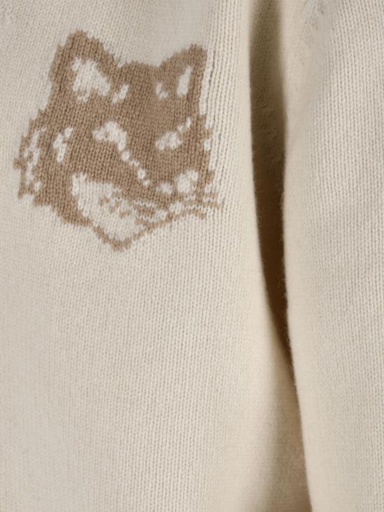 25FW 메종키츠네 폭스 헤드 인타르시아 메리노 가디건 PM00509KM0329 0395 White - MAISON KITSUNE