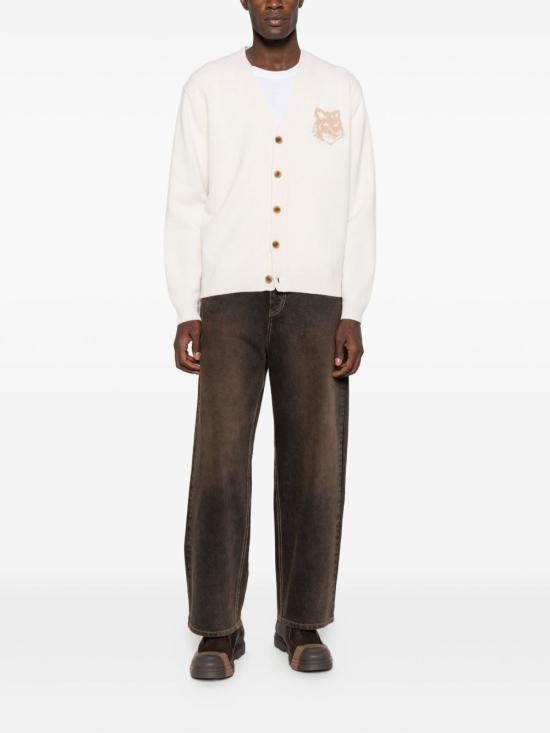 25FW 메종키츠네 폭스 헤드 인타르시아 메리노 가디건 PM00509 KM03290395 Beige - MAISON KITSUNE