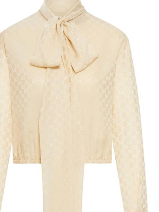 25FW 구찌 GG 자카드 실크 랩 블라우스 848566 ZATF99853 GARDENIA - GUCCI