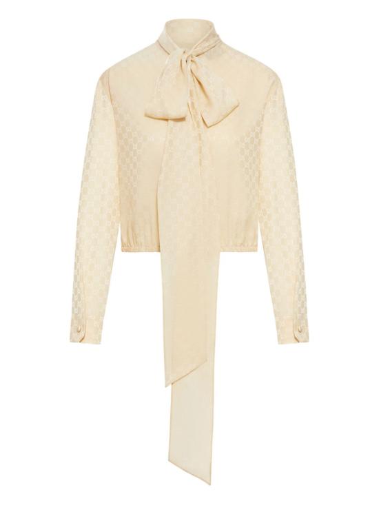 25FW 구찌 GG 자카드 실크 랩 블라우스 848566 ZATF99853 GARDENIA