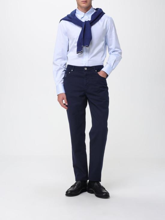 25FW 브루넬로 쿠치넬리 버튼 다운 칼라 슬림핏  트윌  셔츠 MBUC41716 C735 Gnawed Blue - BRUNELLO CUCINELLI