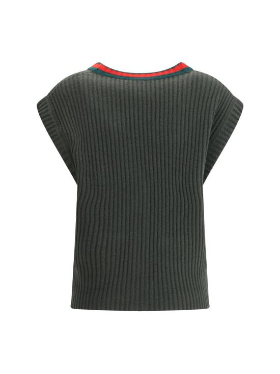 25FW 구찌 리브 니트 브이넥 울 조끼  834023XKEX6 3036 GREEN - GUCCI