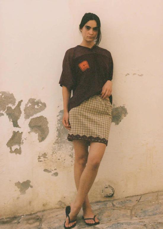  차오 차오 민소매 티셔츠 Ciao Ciao 메쉬 라글란 크롭 티 플럼 - CIAO CIAO