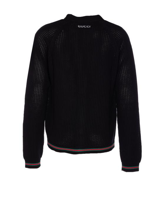 25FW 구찌 웹 아주르 코튼 니트 가디건 788009 XKD151060 Black - GUCCI