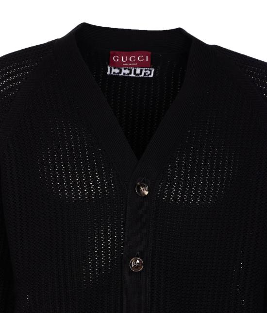 25FW 구찌 웹 아주르 코튼 니트 가디건 788009 XKD151060 Black - GUCCI