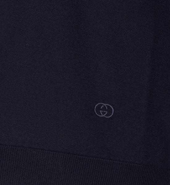 25FW 구찌 딥 브이넥 리브드 커프 울 폴로 가디건 793883 XKFA84215 Blue - GUCCI