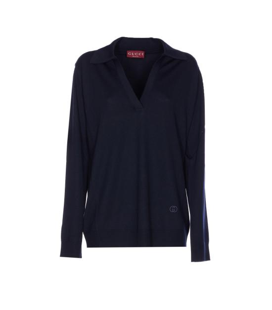 25FW 구찌 딥 브이넥 리브드 커프 울 폴로 가디건 793883 XKFA84215 Blue