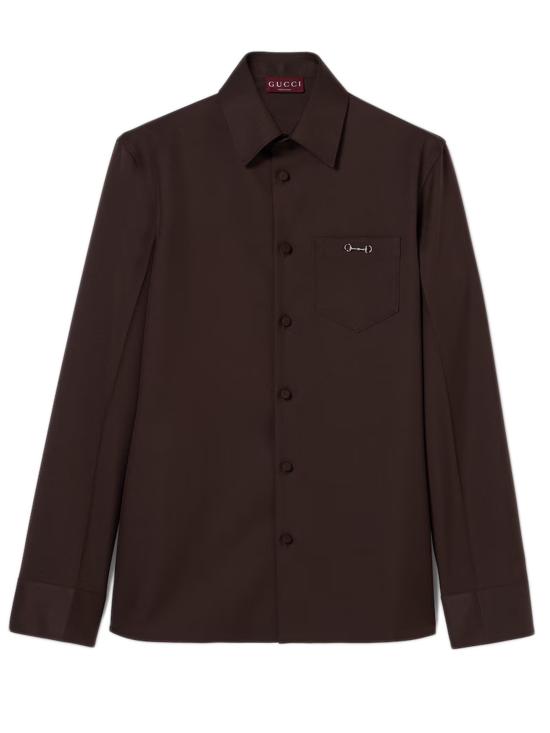 25FW 구찌 홀스빗 디테일 폴리에스터 트윌 셔츠 841624ZAT43 2518 Brown