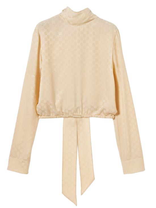 25FW 구찌 GG 자카드 실크 랩 블라우스 848566ZATF9 9853 Beige
