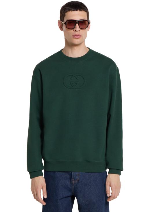 25FW 구찌 브러시드 코튼 저지 스웨트셔츠 848737XJHKI 3348 Verde - GUCCI