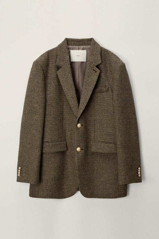  던스트 수트 자켓 유니섹스 클래식 울 블레이저 브라운 체크