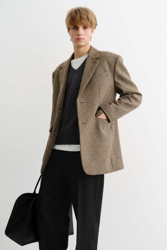  던스트 수트 자켓 유니섹스 클래식 울 블레이저 브라운 체크 - DUNST