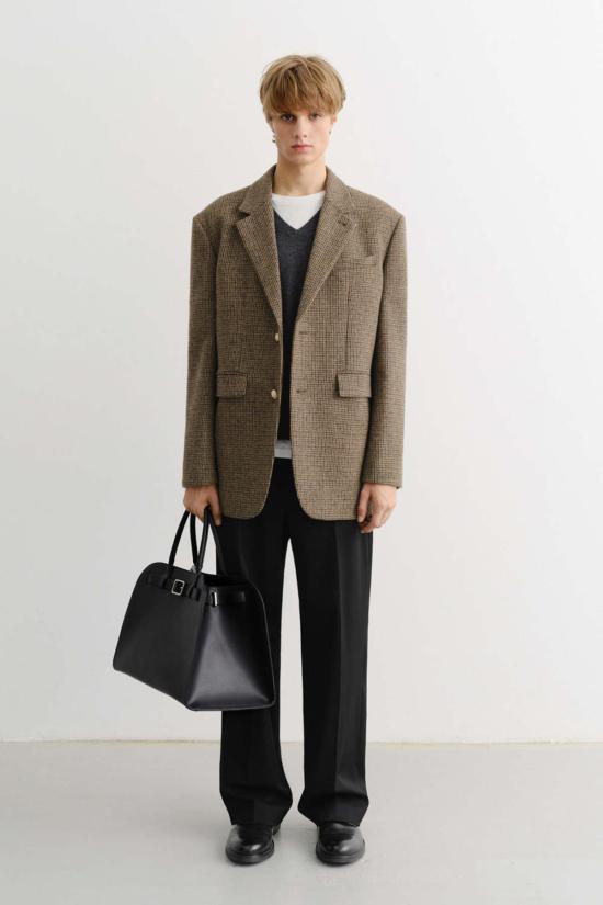  던스트 수트 자켓 유니섹스 클래식 울 블레이저 브라운 체크 - DUNST