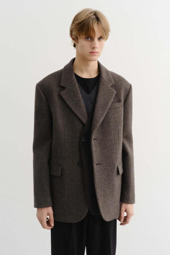  던스트 수트 자켓 유니섹스 레이어드 캐시미어 블레이저 멜란지 브라운 - DUNST