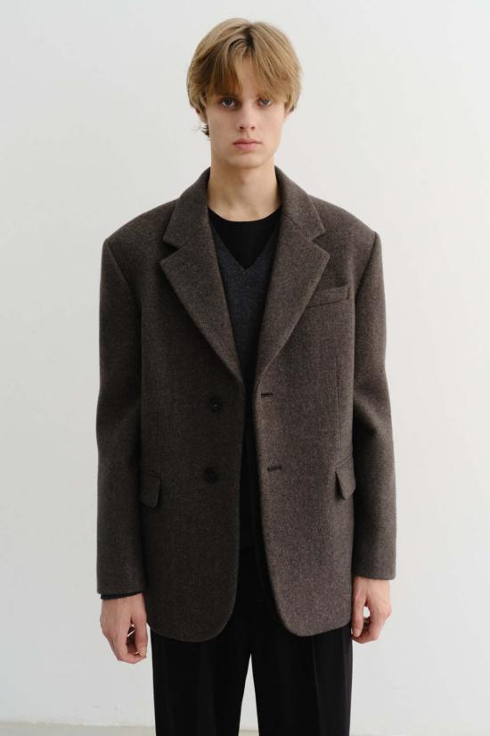 던스트 수트 자켓 유니섹스 레이어드 캐시미어 블레이저 멜란지 브라운 - DUNST