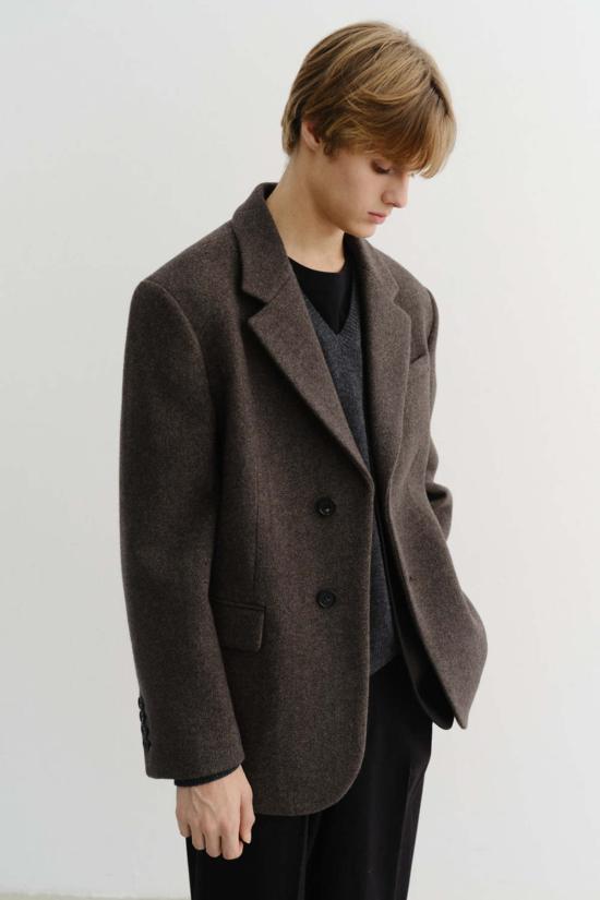  던스트 수트 자켓 유니섹스 레이어드 캐시미어 블레이저 멜란지 브라운 - DUNST