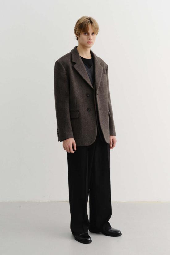 던스트 수트 자켓 유니섹스 레이어드 캐시미어 블레이저 멜란지 브라운 - DUNST