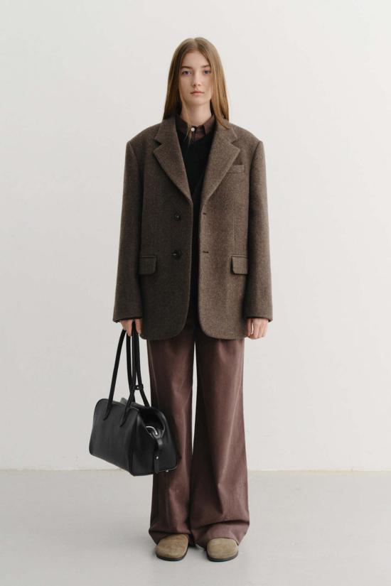  던스트 수트 자켓 유니섹스 레이어드 캐시미어 블레이저 멜란지 브라운 - DUNST