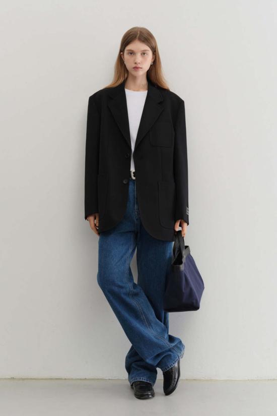  던스트 수트 자켓 Dunst 유니섹스 오버사이즈 울 블레이저 블랙 - DUNST