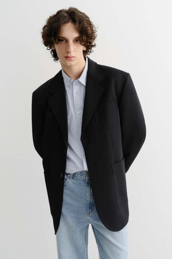  던스트 수트 자켓 Dunst 유니섹스 오버사이즈 울 블레이저 블랙 - DUNST