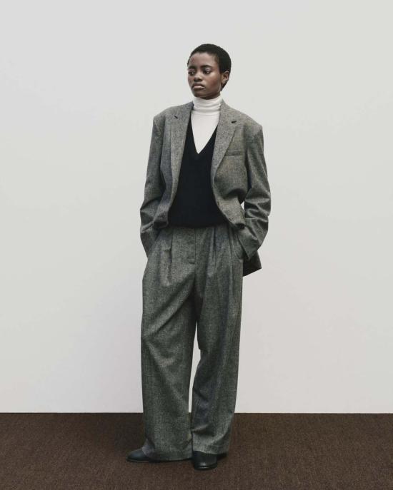  미정박 스트레이트 팬츠 와이드 레그 울 팬츠 - MIJEONG PARK