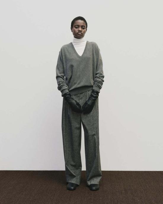  미정박 스트레이트 팬츠 와이드 레그 울 팬츠 - MIJEONG PARK