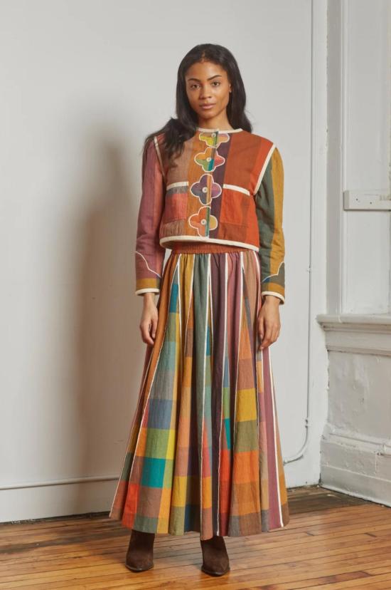  RUJUTA SHETH 롱 스커트 루주타 세스 케이트 스커트 컨페티 첵스 스트라이프 스커트 - OTHER BRANDS