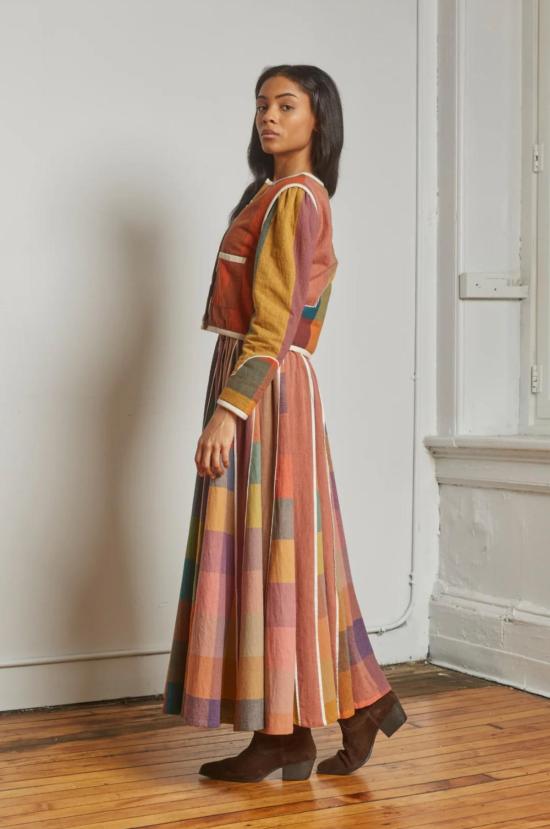  RUJUTA SHETH 롱 스커트 루주타 세스 케이트 스커트 컨페티 첵스 스트라이프 스커트 - OTHER BRANDS