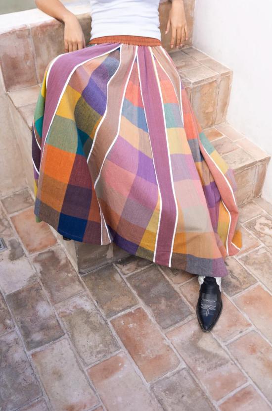  RUJUTA SHETH 롱 스커트 루주타 세스 케이트 스커트 컨페티 첵스 스트라이프 스커트 - OTHER BRANDS