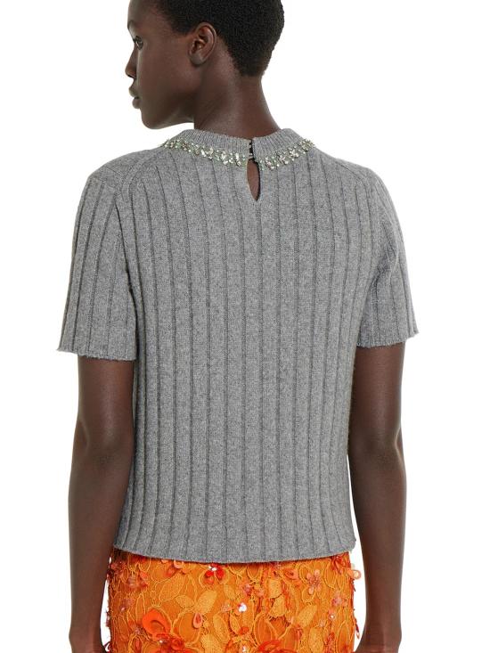 25FW 구찌 립 소프트 울 & 캐시미어 반소매 스웨터 850582XKFAZ 1176 Grey - GUCCI