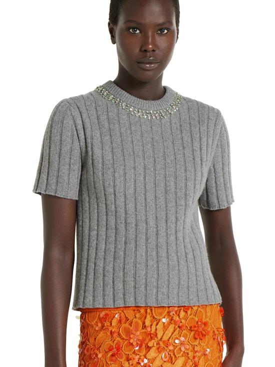 25FW 구찌 립 소프트 울 & 캐시미어 반소매 스웨터 850582XKFAZ 1176 Grey - GUCCI