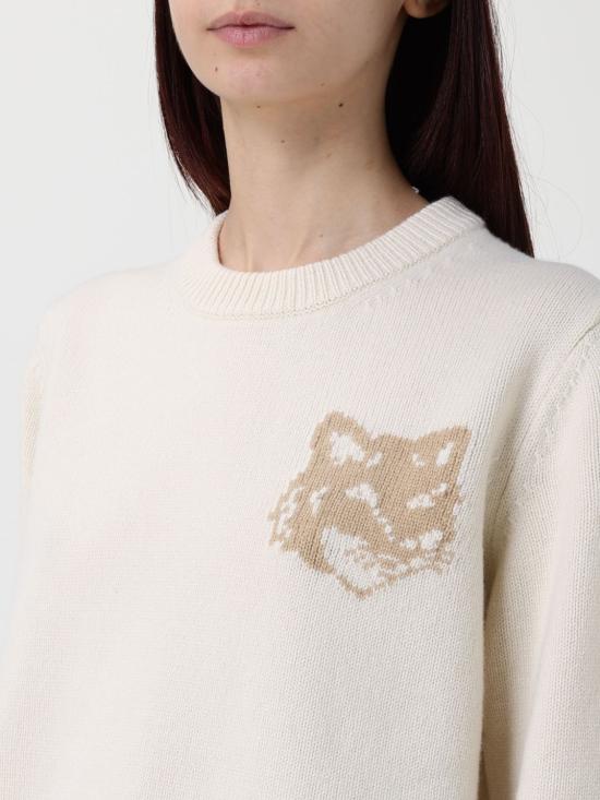 25FW 메종키츠네 폭스 헤드 인타르시아 메리노 스웨터 NW00808KM0329 0395 Ecru - MAISON KITSUNE