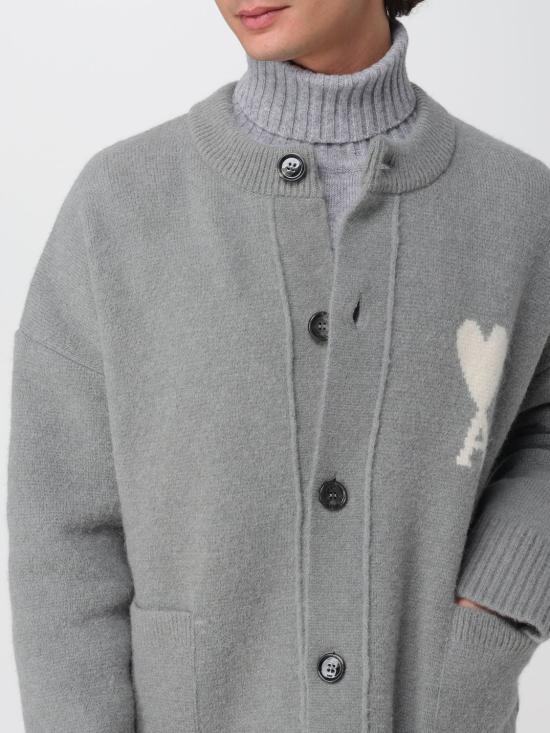 25FW 아미 ADC 하트 인타르시아 알파카 니트 가디건 UKC366KN0135 058 Grey - AMI