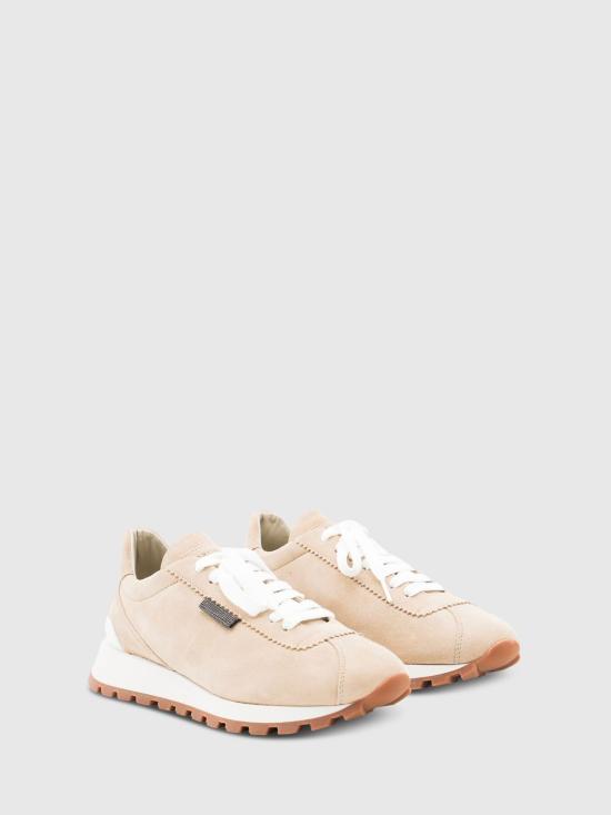 25FW 브루넬로 쿠치넬리 샤이니 탭 스웨이드 러너 스니커즈 MZSFG2110P C4180 Dove Grey - BRUNELLO CUCINELLI