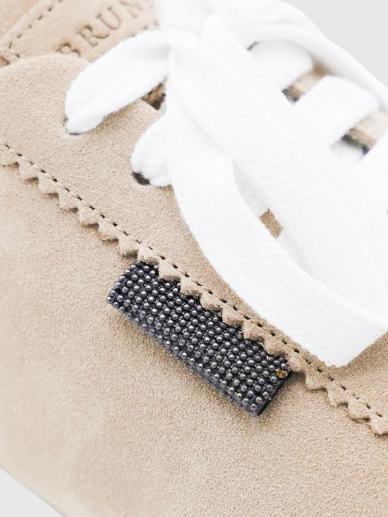 25FW 브루넬로 쿠치넬리 샤이니 탭 스웨이드 러너 스니커즈 MZSFG2110P C4180 Dove Grey - BRUNELLO CUCINELLI
