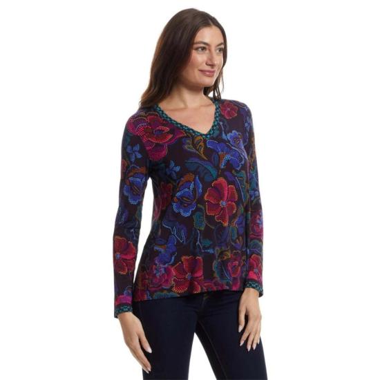  조니 와스 긴팔 티셔츠 조니 워즈 제니 롱슬리브 V넥 스윙 티셔츠 아파이아 - JOHNNY WAS