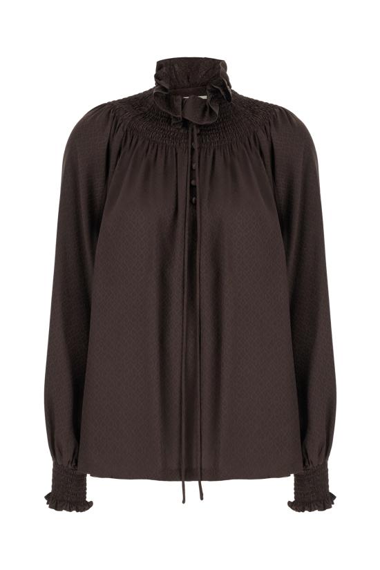 25FW 버버리 지오메트릭 실크 블라우스  8115914 C3824 HAWK BROWN IP PAT