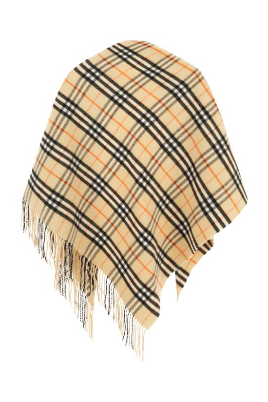 25FW 버버리 체크 패턴 프린지 케이프 8113128 A2021 SAND - BURBERRY