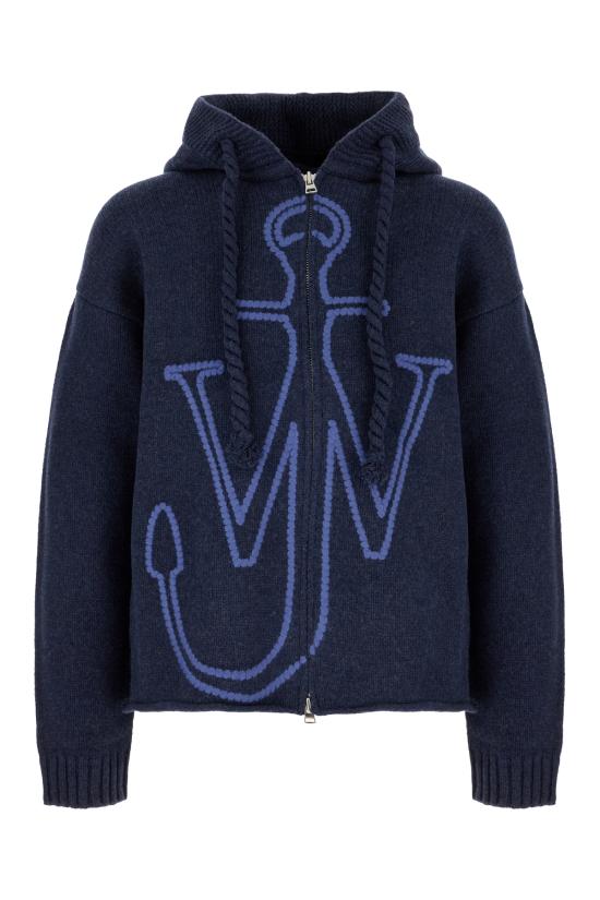 25FW JW앤더슨 앵커 자수 지퍼 후디 KW1429YN0412 768 STEEL BLUE