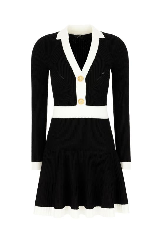 25FW 발망 숏 원피스 FF1R9858KI64 EAB NOIR BLANC