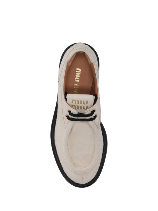 26FW 미우미우 로고 레더 레이스업 더비 슈즈 5E964DFD0552HIO F0304 AVORIO - MIU MIU