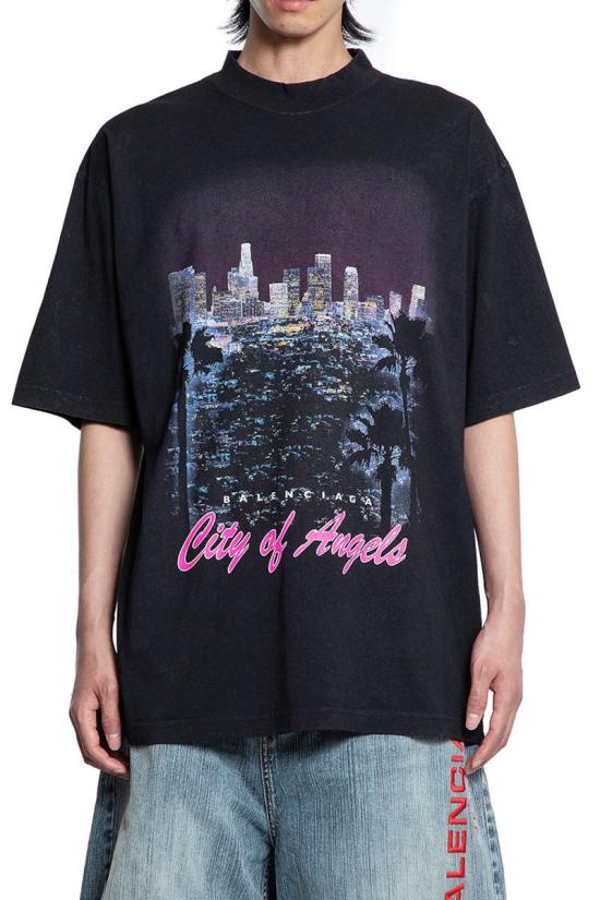 25FW 발렌시아가 반팔 티셔츠 764235TSVR2 1041 Black