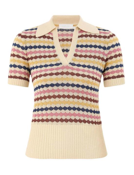  짐머만 반팔 티셔츠 어웨이큰 스캘럽 니트 폴로 - ZIMMERMANN