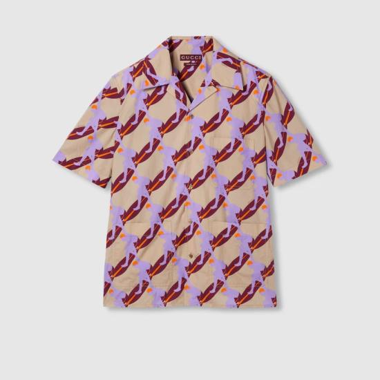 25SS 구찌 프린트 라이트 코튼 포플린 셔츠 821498Z7AMZ2040 Beige