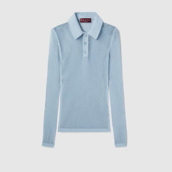 25SS 구찌 테크니컬 메쉬 클래식 칼라 티셔츠 821084XKEPG4465 Light blue