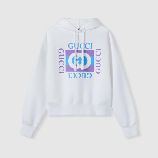 25FW 구찌 프린티드 코튼 후드 티셔츠 837935XJHGJ9081 White