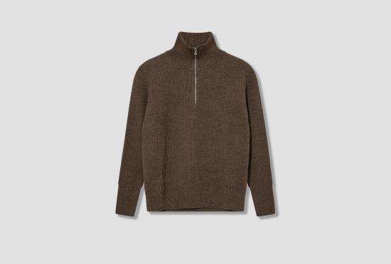 25FW 안데르센 안데르센 집업 니트 네이비 하프지퍼 - G5 / 무염색 원사 라이트 브라운
