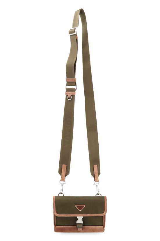 25FW 프라다 삼각로고 리나일론 스웨이드 폰 홀더 크로스백 2ZH1082HJHF041O green - PRADA